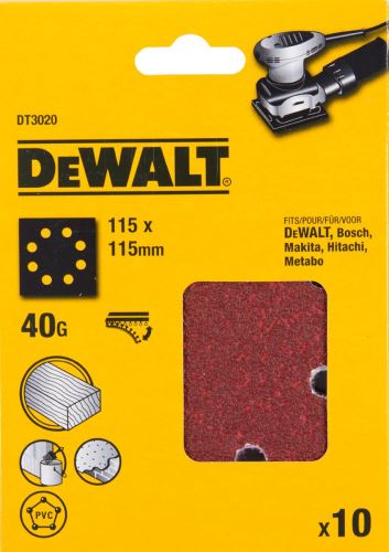 Brusni papir DEWALT 115 x 115 mm, P320, Velcro (10 kosov) DT3026