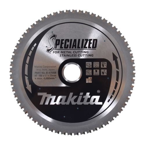 MAKITA žagin list nerjaveče jeklo SPECIALIZED 150x1,1x20 mm 60 zob B-47058