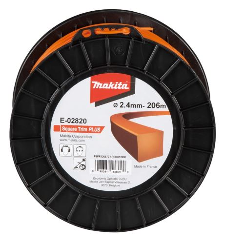 MAKITA vrvica najlon Plus 2,4 mm, 206m, oranžna, kvadratna E-02820