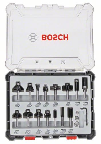 Bosch 15-delni komplet mešanih rezkarjev s 6-milimetrskim vpenjalnim steblom