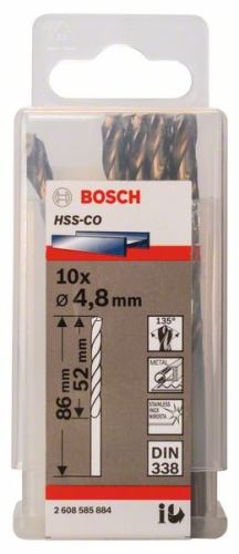 BOSCH Svedri za kovino HSS-Co, DIN 338 4,8 x 52 x 86 mm (10 kosov) 2608585884