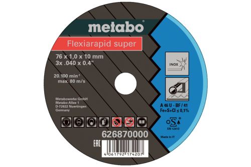 METABO Rezalna plošča FLEXIARAPID (5 kos) 76x1,0x10 mm Inox 626870000