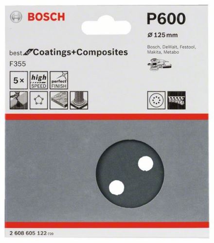 BOSCH Brusni papir F355, paket 5 125 mm, 600 2608605122