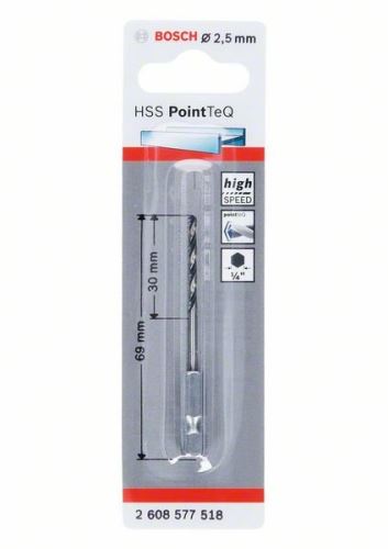 BOSCH Sveder za kovino HSS PointTeQ HEX s 6-točkovnim steblom; 2,5 mm (5 kosov) 2608577518