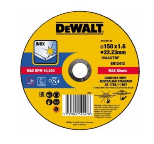 DEWALT Rezalna plošča za nerjaveče jeklo 150 x 22,2 x 1,6 mm DT43907