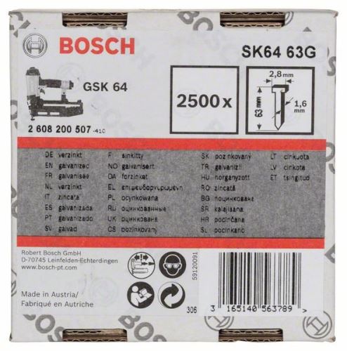 BOSCH Vgrezni žebelj SK64 63G 1,6 mm, 63 mm, pocinkano (2500 kos) 2608200507