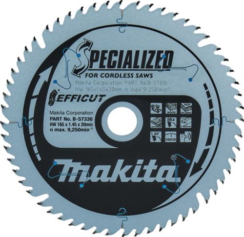 MAKITA Žagin list Efficut za les 165x20 56T B-57320