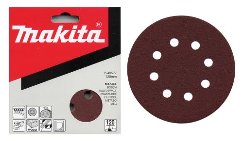 MAKITA brusni papir Velcro 125 mm 8 lukenj K40, 10 kos P-43533