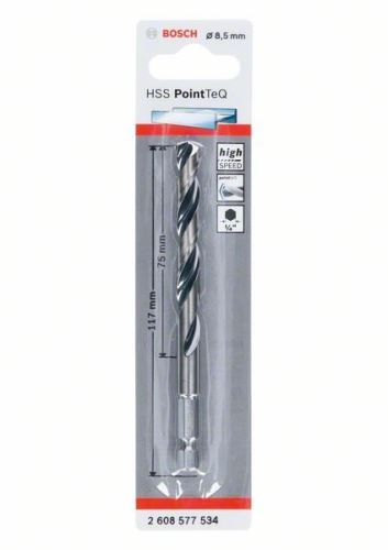 BOSCH Sveder za kovino HSS PointTeQ HEX s 6-točkovnim steblom; 8,5 mm (5 kosov) 2608577534