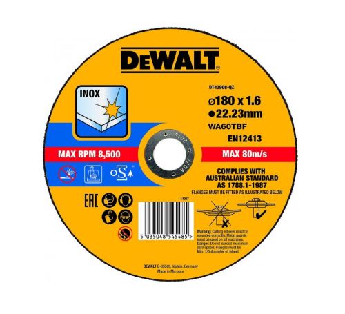 DEWALT Rezalna plošča za nerjaveče jeklo (tip 1) 180 x 22,2 x 1,6 mm DT43908