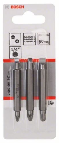 BOSCH 3-delni set dvostranskih rezil S 1,2x6,5, S 0,6x4,5, S 0,8x5,5; PZ1, PZ2, PZ3; 60 mm 2607001747