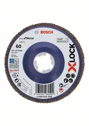 BOSCH X-LOCK Lamelni brusi sistema Best for Metal Ø 115 mm, G 60, X571, ravna izvedba, plastika 2608619206