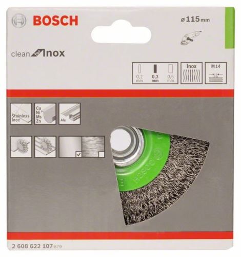 BOSCH Disk žična krtača, valovita žica, 115, nerjaveče jeklo 115 mm, 0,3 mm, M14 2608622107