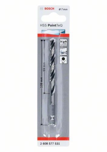 BOSCH Sveder za kovino HSS PointTeQ HEX s 6-točkovnim steblom; 7,0 mm (5 kosov) 2608577531