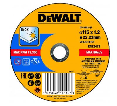 DEWALT Rezalna plošča za nerjaveče jeklo 115 x 22,2 x 1,2 mm DT43903