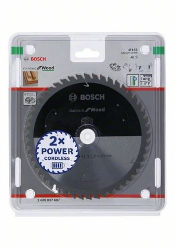 BOSCH žagin list za akumulatorske žage; Standard za les 165x20x1,5/1,0x48T 2608837687