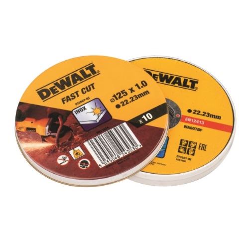 DEWALT Set rezalnih plošč za nerjaveče jeklo, ploščate, 125 x 22,2 x 1,0 mm (10 kos) DT3507