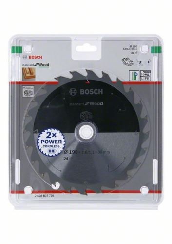 BOSCH žagin list za akumulatorske žage; Standard za les 190x30x1,6/1,1x24T 2608837708