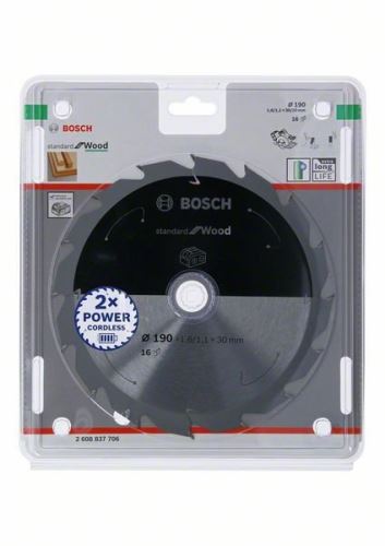 BOSCH žagin list za akumulatorske žage; Standard za les 190x30/20x1,6/1,1x16T 2608837706