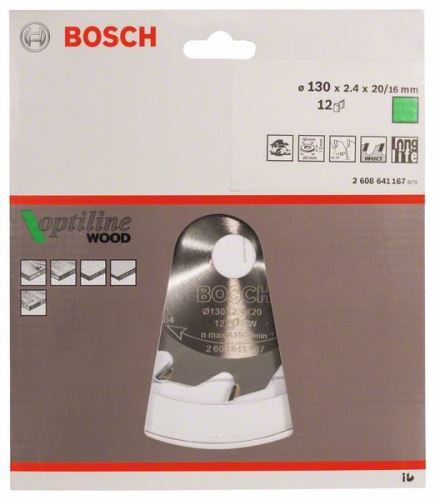 BOSCH žagin list Optiline Wood 130 x 20/16 x 2,4 mm, 12 2608641167