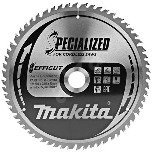 MAKITA rezalna žaga za les Efficut 260x2,15x30 mm 60 zob B-67234