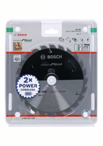 BOSCH žagin list za akumulatorske žage; Standard za les 160x20/15,875x1,5/1,0x24T 2608837676