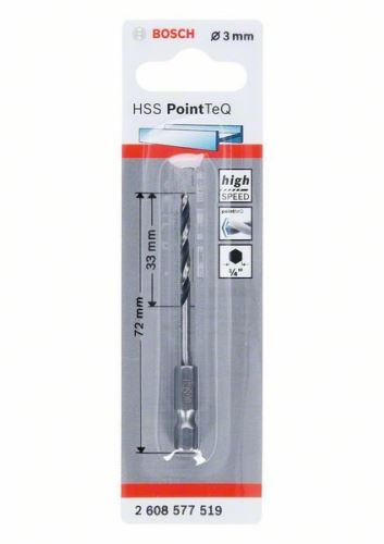 BOSCH Sveder za kovino HSS PointTeQ HEX s 6-točkovnim steblom; 3 mm (5 kosov) 2608577519