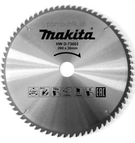 MAKITA žagin list aluminij TCT 260x2,8x30 mm 70 zob D-73003