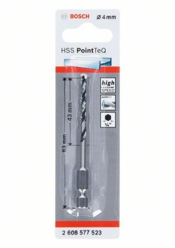 BOSCH Sveder za kovino HSS PointTeQ HEX s 6-točkovnim steblom; 4,0 mm (5 kosov) 2608577523