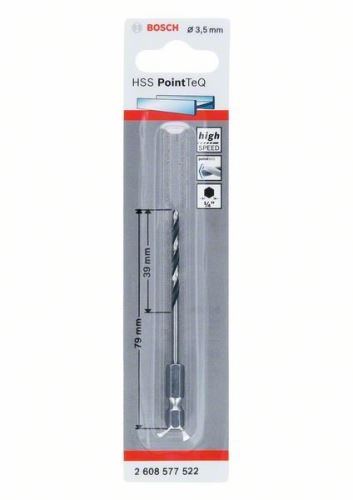 BOSCH Sveder za kovino HSS PointTeQ HEX s 6-točkovnim steblom; 3,5 mm (5 kosov) 2608577522