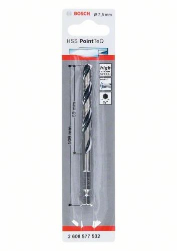 BOSCH Sveder za kovino HSS PointTeQ HEX s 6-točkovnim steblom; 7,5 mm (5 kosov) 2608577532