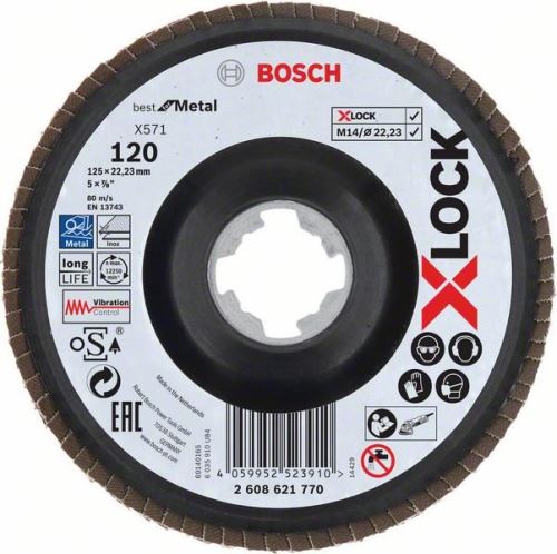 BOSCH X-LOCK Lamelni brusi sistema Best for Metal Ø 125 mm, G 120, X571, upognjena izvedba, plastika 2608621770