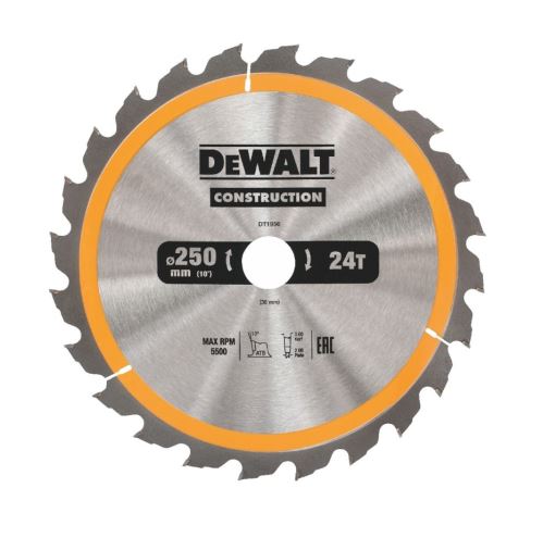 Žagin list DEWALT (idealen za FLEXVOLT žage) ATB 10°, 250 x 30 mm, 24 zob DT1956