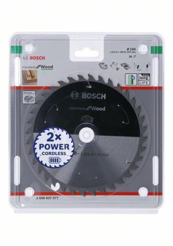 BOSCH žagin list za akumulatorske žage; Standard za les 160x20/15,875x1,5/1,0x36T 2608837677