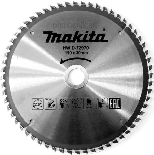 MAKITA žagin list aluminij TCT 190x2,2x30 mm 60 zob D-72970