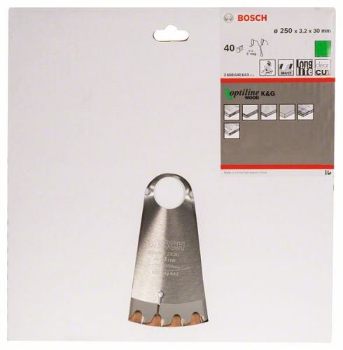 BOSCH žagin list Optiline Wood 250 x 30 x 3,2 mm, 40 2608640643