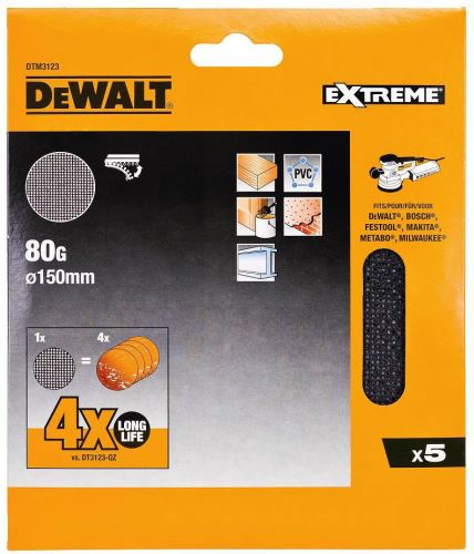 DeWALT Brusilna mreža EXTREME P80 za ekscentrične brusilnike, 150 mm, (10 kos) DTM3133