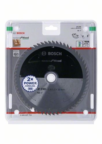 BOSCH žagin list za akumulatorske žage; Standard za les 190x30/20x1,6/1,1x60T 2608837711