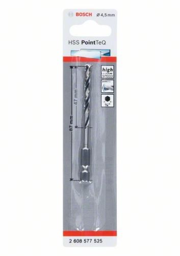 BOSCH Sveder za kovino HSS PointTeQ HEX s 6-točkovnim steblom; 4,5 mm (5 kosov) 2608577525