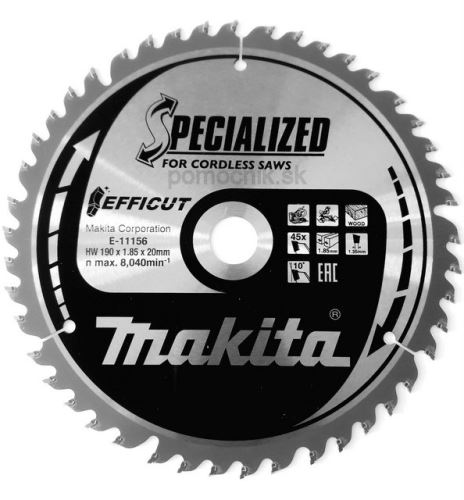 MAKITA žagin list za les Efficut 190x1,85x20 mm 45 zob E-11156