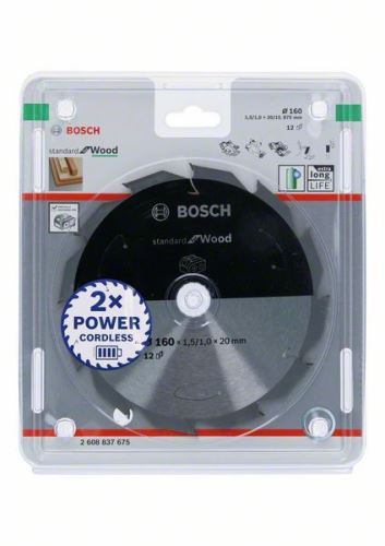 BOSCH žagin list za akumulatorske žage; Standard za les 160x20/15,875x1,5/1,0x12T 2608837675