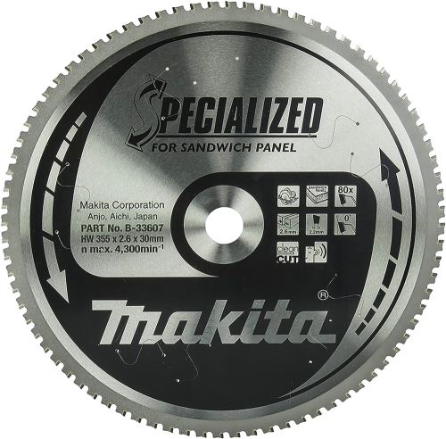 MAKITA žagin list za sendvič plošče SPECIALIZED 355x2,6x30 mm 80 zob B-33607