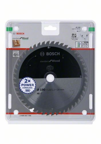 BOSCH žagin list za akumulatorske žage; Standard za les 190x20x1,6/1,1x48T 2608837705