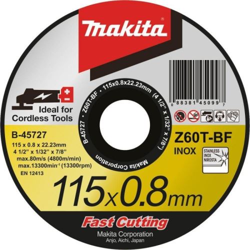 MAKITA Rezalna plošča 115×0,8×22,23 mm nerjaveče jeklo B-45727