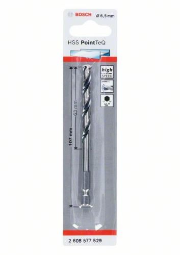 BOSCH Sveder za kovino HSS PointTeQ HEX s 6-točkovnim steblom; 6,5 mm (5 kosov) 2608577529