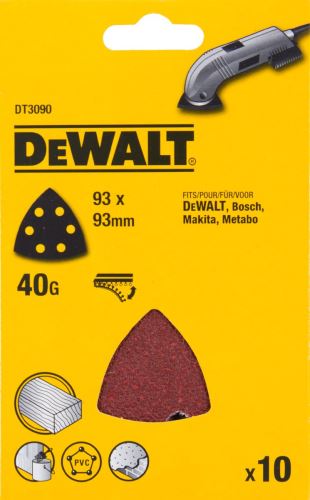 Brusni papir DEWALT 93 x 93 mm, P40 Velcro, (10 kos) DT3090