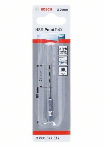 BOSCH Sveder za kovino HSS PointTeQ HEX s 6-točkovnim steblom; 2 mm (5 kosov) 2608577517