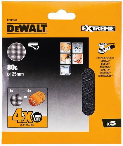 Brusilna mrežica DEWALT, Velcro, 125 mm, P240 (5 kos) DTM3107