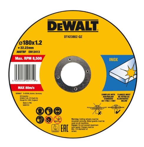 DEWALT Rezalna plošča za nerjaveče jeklo INOX 180 x 6 x 22,23 mm DT42380Z