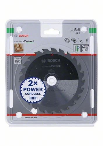 BOSCH žagin list za akumulatorske žage; Standard za les 136x20x1,5/1,0x24T 2608837668